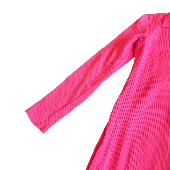 Amanda Uprichard Bright Pink Button-Down Dress Ribbed Long Sleeve Size Medium - Picture 3 of 12